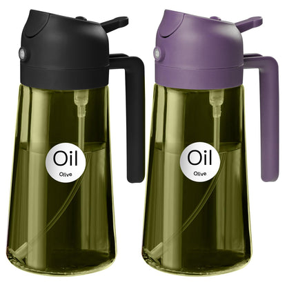 YARRAMATE 16oz/470ml Light Blocking Oil Sprayer for Cooking with Stickers, Food-Grade 2 in 1 Olive Oil Dispenser Bottle for Kitchen, Premium Dark Green Glass Oil Bottle for Air Fryer, BBQ (Green)