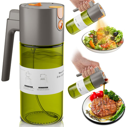 LAKUMIQI 2 in 1 Oil Sprayer & Dispenser, 17 oz Light-Blocking Glass Bottle