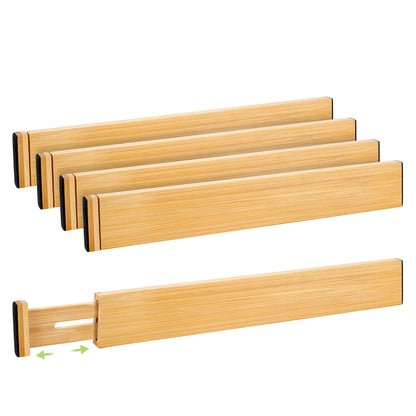 Fyvva Drawer Organizer, Spring-Loaded Expandable Bamboo Dividers 8-Pack