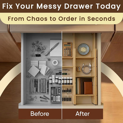 6 Pack Bamboo Drawer Dividers with 12 Inserts, Adjustable 17–22 Inch Expandable Drawer Organizer for Kitchen, Dresser & Closet, Bamboo Kitchen Drawer Organizer, Drawer Divider Set