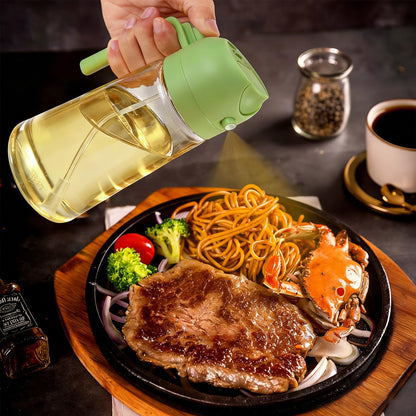 16oz Glass Oil Spray Bottle, 2-in-1 Dispenser with Pour Spout, for Cooking Air Fryers Salads BBQ(Black)