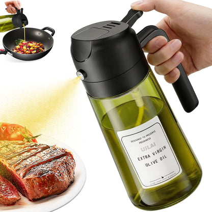USLAI Oil Sprayer for Cooking, 16oz/470ml 2-in-1 Glass Bottle, Black Black