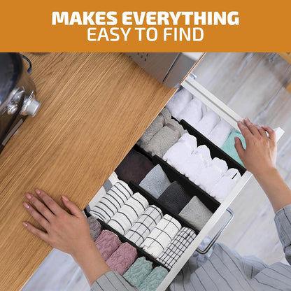 6 Pack Black Drawer Dividers - 6 Inch High for Deep Drawers, Adjustable 11.5 to 17 Inch Expandable Kitchen Drawer Organizer, Spring Loaded Dresser Separator for Clothes, Bedroom, Bathroom, Office