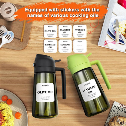 Olive Oil Sprayer for Cooking, 16oz Glass 2 in 1 Oil Dispenser Bottle
