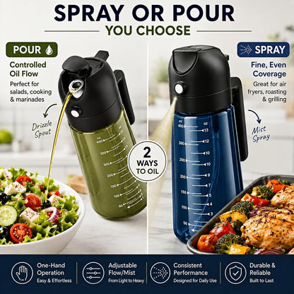 16 Oz Olive Oil Sprayer for Cooking, 2 in 1 Light Blocking Glass Dispenser
