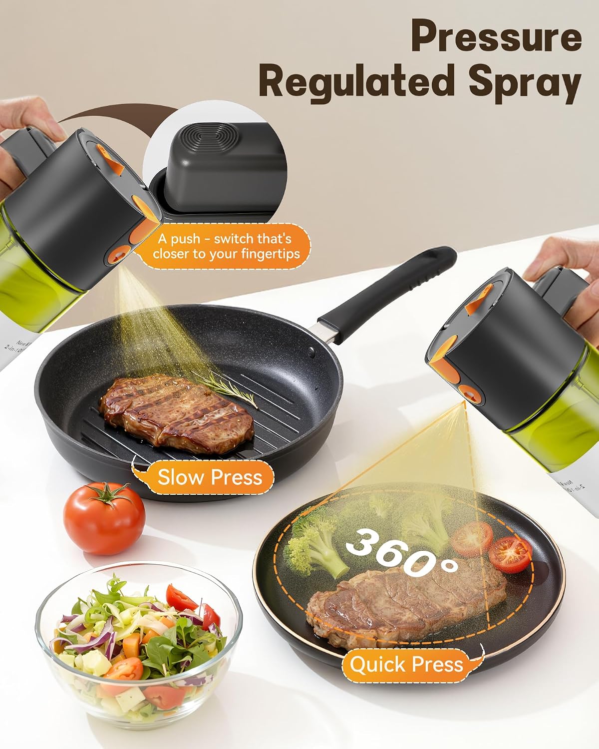 Olive Oil Sprayer & Dispenser Bottle for Cooking 17oz Dark Glass Oil Mister