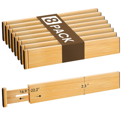 Adjustable Bamboo Drawer Dividers of 4, Expandable Organizers (16.9"-22.2")