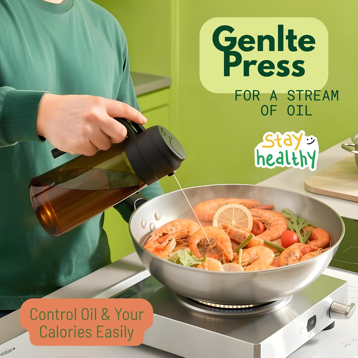 Glass Olive Oil Sprayer for Cooking 16oz/470ml – Dark-Green 2 in 1 Glass Oil Sprayer & Dispenser with Scale, Kitchen Gadgets & Air Fryer Accessories, Olive Oil Dispenser – Black