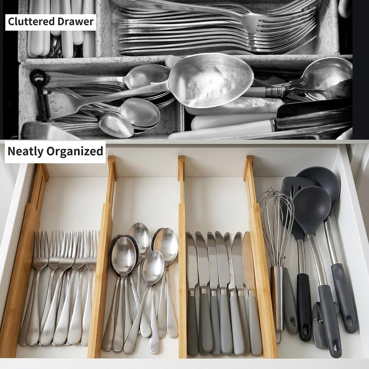 Utoplike 4 Pcs Bamboo Kitchen Drawer Dividers, Large Drawers Organizers