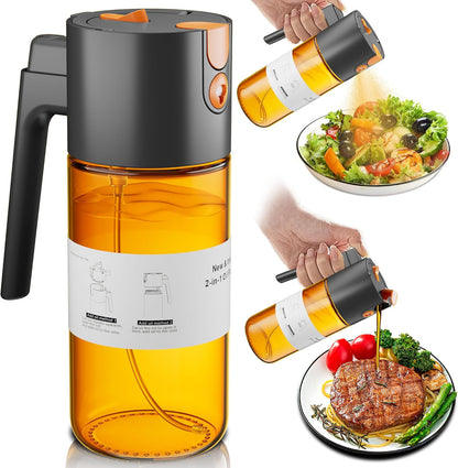 LAKUMIQI 2 in 1 Oil Sprayer & Dispenser, 17 oz Light-Blocking Glass Bottle
