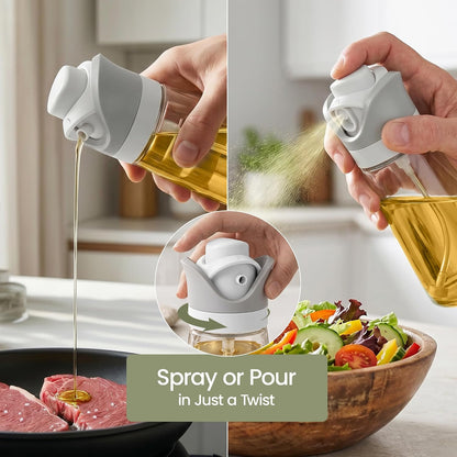 Olive Oil Dispenser for Kitchen 2-in-1 Pour and Spray | 11.5 oz / 340 ml | Glass Olive Oil Sprayer for Cooking, Airfryer, Salad & BBQ | Set of 2 Bottles, White