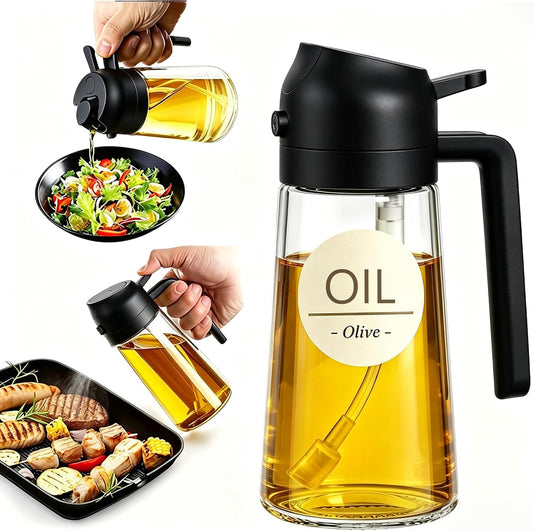 Pure Future 2-in-1 Olive Oil Sprayer for Cooking, Dispenser Bottle (Black)