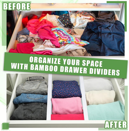 DoubleFill 4 Pcs Deep Bamboo Drawer Dividers, Deep Kitchen Dresser Drawer Organizer with Spring Loaded for Clothes, Adjustable Expandable from 15-22 Inch(6 Inch,White)