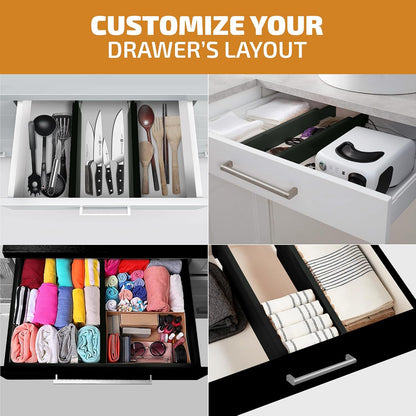 4-Pack Drawer Dividers 2.6-Inch High Dresser Organizer 16 to 22 Inch, Black