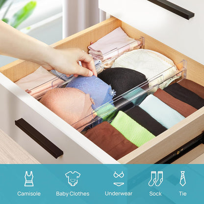 Vtopmart Drawer Dividers Organizers 8 Pack, Adjustable 3.2" High Expandable from 12.2-21.4" Kitchen Drawer Organizer, Clear Plastic Drawers Separators for Clothing, Installed by Double-sided Tape