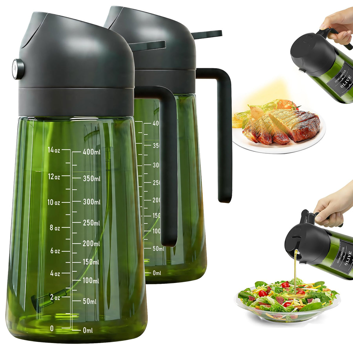 Olive Oil Sprayer & Dispenser Bottle for Cooking 16oz Dark Glass Oil Mister