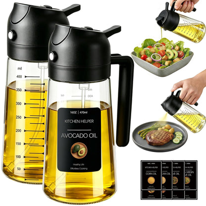 Poshetion 2 in 1 Olive Oil Sprayer for Cooking, 16oz Oil Dispenser for Kitchen, Leak-Proof Oil Spray Bottle for Air Fryer, Salad, BBQ, Baking, Grilling - Black & Green