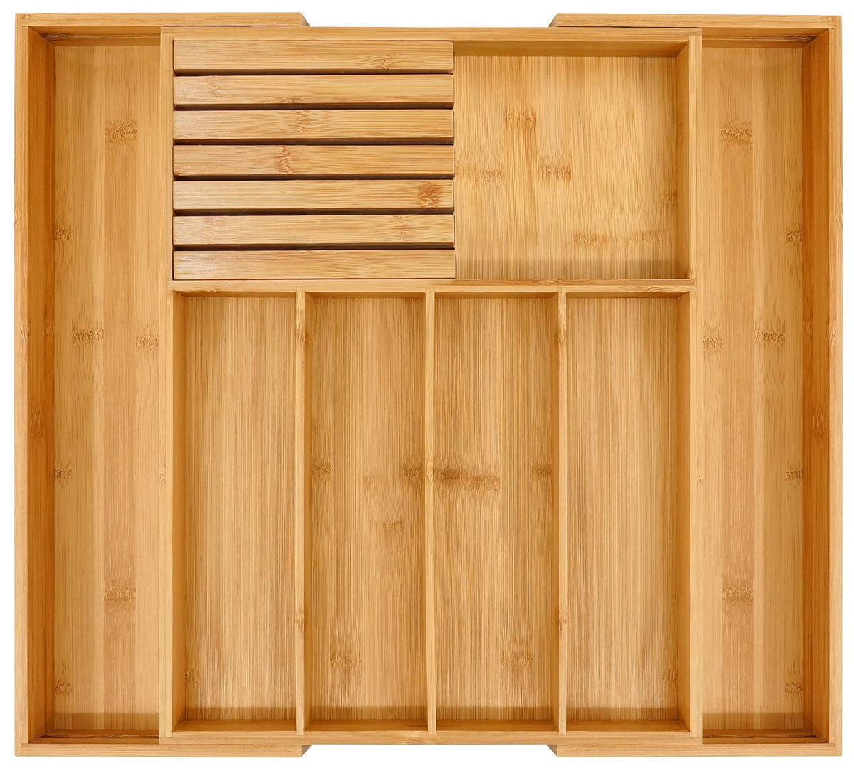 VaeFae Bamboo Silverware Drawer Organizer, 7 Slots, Natural