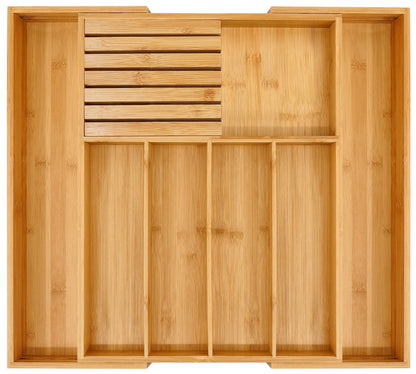 VaeFae Bamboo Silverware Drawer Organizer, 7 Slots, Natural