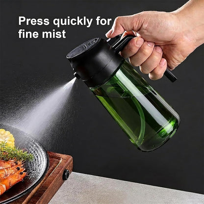 Oil Sprayer and Dispenser for Cooking- 2 x 16 oz Pack, Olive Green Glass to Preserve Fresh Oil, Suitable for Air Fryer, Roasting, Grilling, Barbecue, and Salad. (Black, Green)
