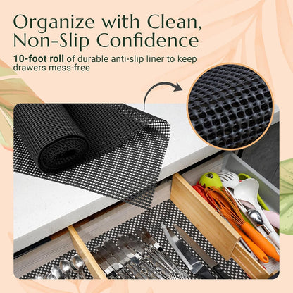 Bamboo Drawer Dividers 6 Pack with Non Slip Liner, Adjustable Expandable Drawer Organizer for Dresser, Kitchen, Bathroom, 4.5 Inch Tall Separators for Clothes, Fits 12 to 17.5 Inch Drawers