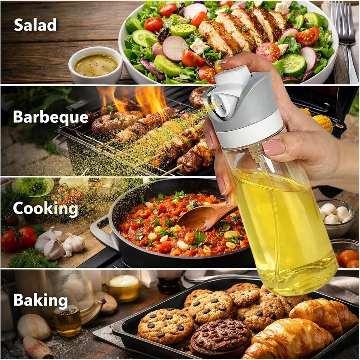 2 In 1 Oil Dispenser And Spray Bottles, Two pack 11.5 Oz Bottles, Glass Olive Oil Sprayer For Cooking, Baking, Air Fryer, Salad And BBQ, Controlled Pour And Spray