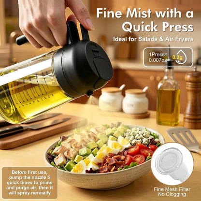 Poshetion 2 in 1 Olive Oil Sprayer for Cooking, 16oz Oil Dispenser for Kitchen, Leak-Proof Oil Spray Bottle for Air Fryer, Salad, BBQ, Baking, Grilling - Black & Green