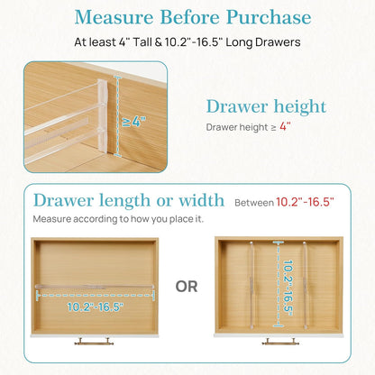 Vtopmart 14 Pack Drawer Dividers for Clothes, 4" High 10.2"-16.5" Adjustable Expandable Dresser Drawer Organizer, Clear Plastic Separators for Dresser, Baby Clothing, Underwear, Cosmetic, Toiletries