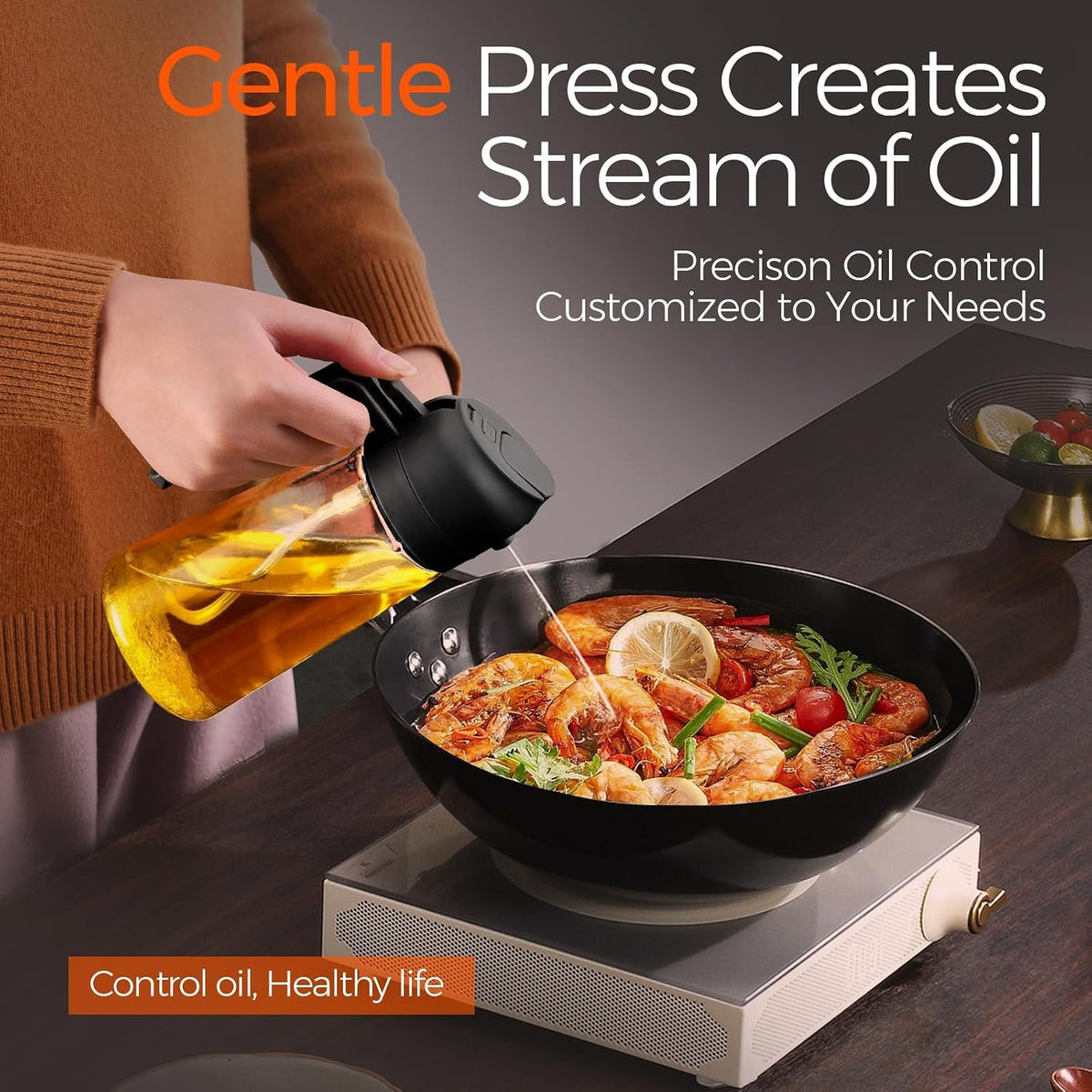 16oz/470ml Glass Olive Oil Sprayer & Dispenser, 2-in-1 Oil Spray Bottle with Pour Spout, Refillable Cooking Oil Dispenser for Air Fryer, Salad, BBQ & Kitchen