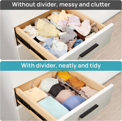 Vtopmart Drawer Dividers Organizers 8 Pack, Adjustable 3.2" High Expandable from 12.2-21.4" Kitchen Drawer Organizer, Clear Plastic Drawers Separators for Clothing, Installed by Double-sided Tape