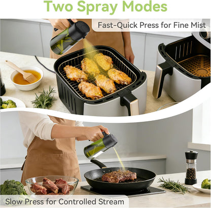 USLAI Oil Sprayer for Cooking, 16oz/470ml 2-in-1 Glass Bottle, Black Black