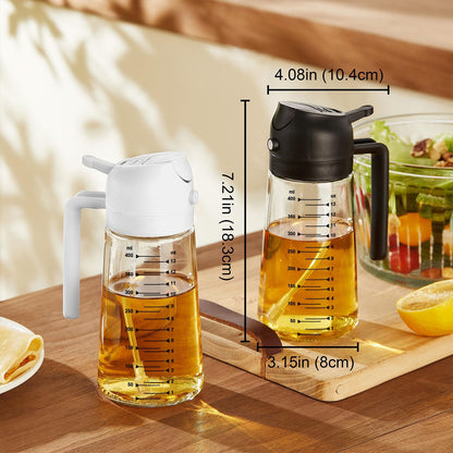 TrendPlain 16oz/470ml Glass Olive Oil Sprayer for Cooking – 2 in 1 Olive Oil Dispenser Bottle for Kitchen Gadgets and Air Fryer Accessories, Salad, BBQ - Ash