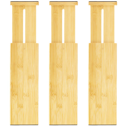 VaeFae 6-Pack Adjustable Bamboo Drawer Dividers, Expandable Drawer Organizer for Kitchen Utensils, Clothes, Bathroom, Office – Fits Drawer Interiors 16.6" to 21.8"