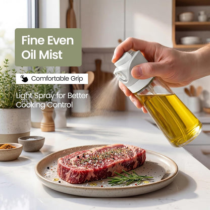 Olive Oil Dispenser for Kitchen 2-in-1 Pour and Spray | 11.5 oz / 340 ml | Glass Olive Oil Sprayer for Cooking, Airfryer, Salad & BBQ | Set of 2 Bottles, White