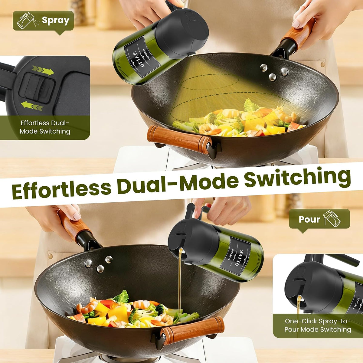 Oliver Oil Sprayer Dispenser for Cooking Bottle 16oz Green Glass Black