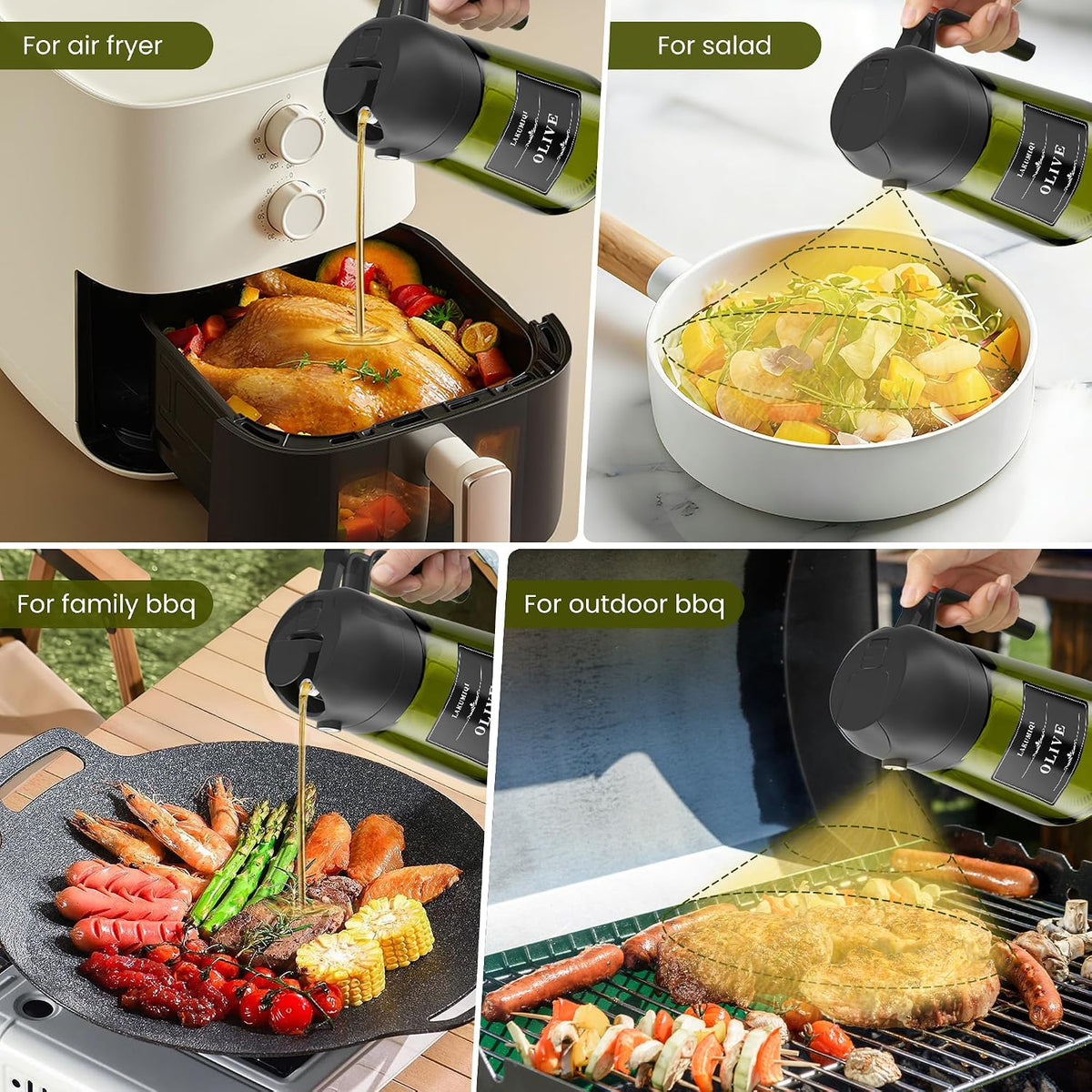 Oliver Oil Sprayer Dispenser for Cooking Bottle 16oz Green Glass Black