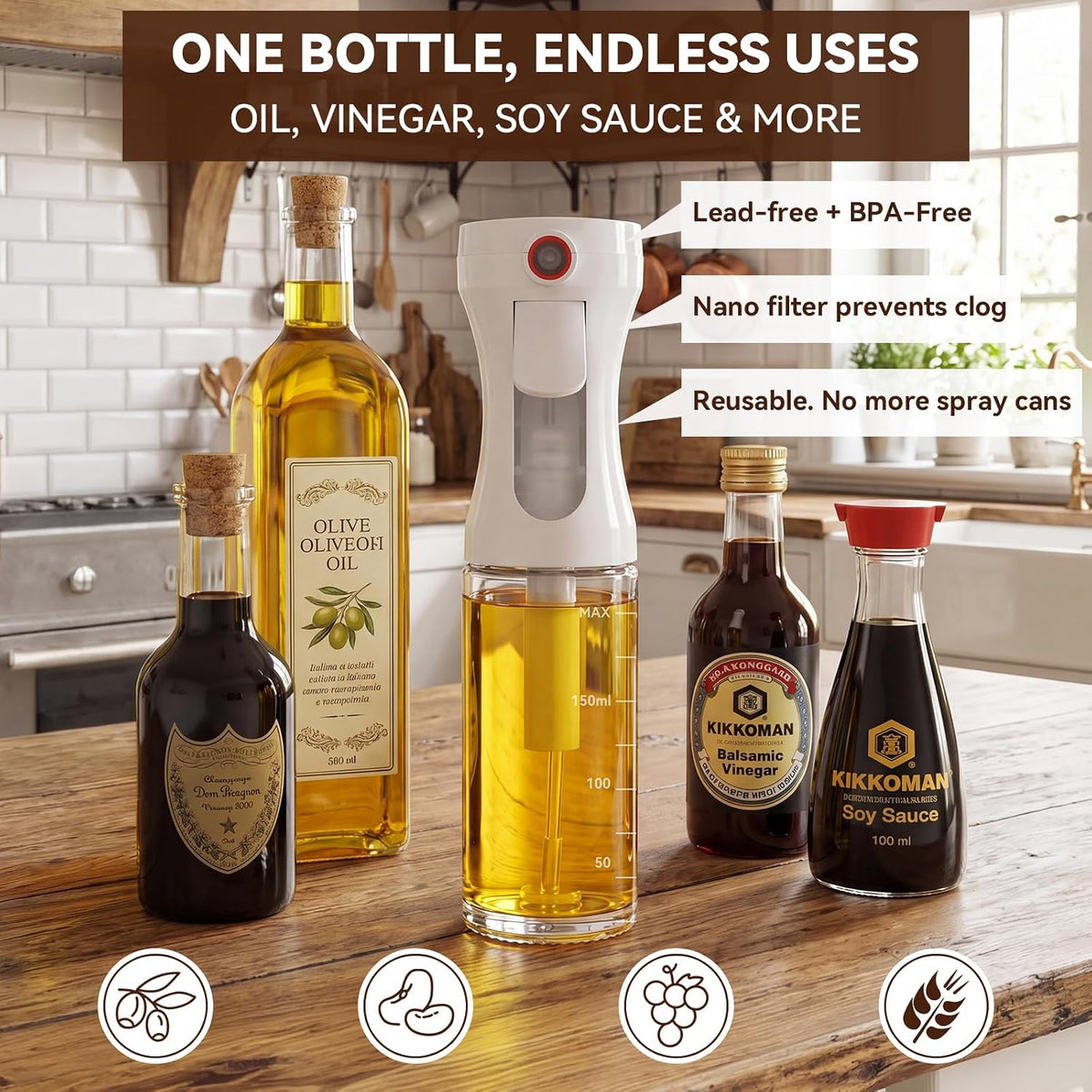Olive Oil Sprayer for Cooking,Glass Oil Sprayer Mister Spray Bottle, 1g Per Press Oil Spritzer, Olive Oil Spray Bottle Dispenser for Air Fryer, Salad, Grilling, Kitchen Gadgets Essentials Tools