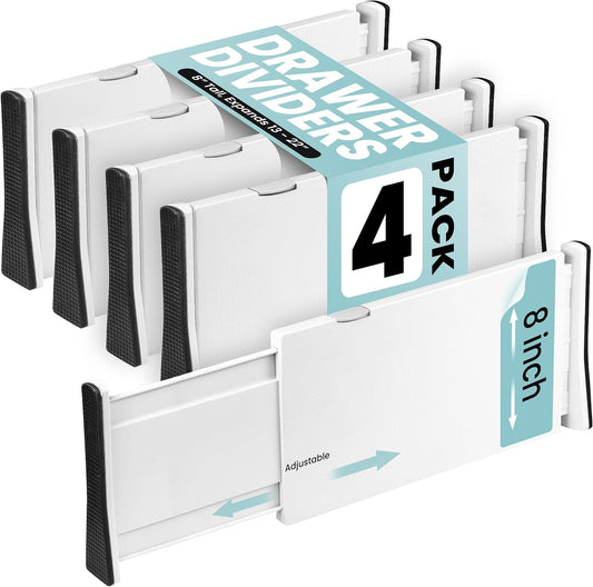 RAPTUROUS White Expandable Drawer Dividers (8" Tall, 13"-22" Long, 4 Pack - White)