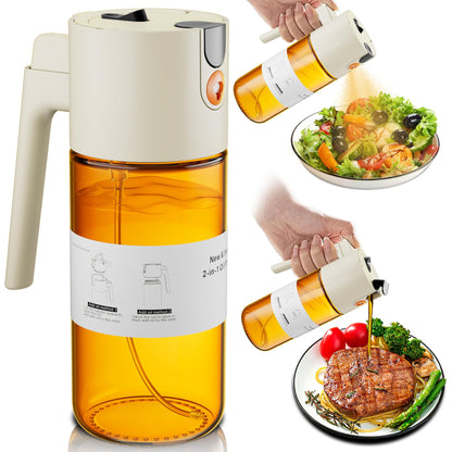 LAKUMIQI 2 in 1 Oil Sprayer & Dispenser, 17 oz Light-Blocking Glass Bottle