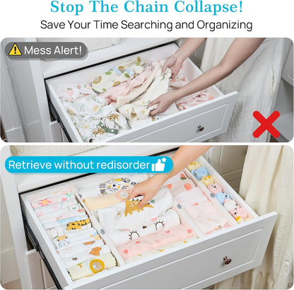 Vtopmart Drawer Dividers for Clothes 8 Pack, Adjustable 4" High Expandable from 11.3"-17" Dresser Drawer Organizer, Plastic Drawers Separators for Dresser, Baby Clothes, Kitchen and Office Storage