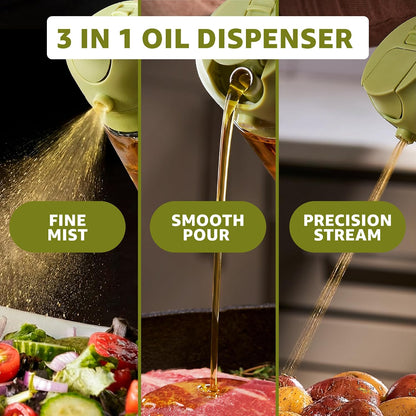 FineDine 16 oz Glass Olive Oil Sprayer for Cooking, Oil Dispenser, Green