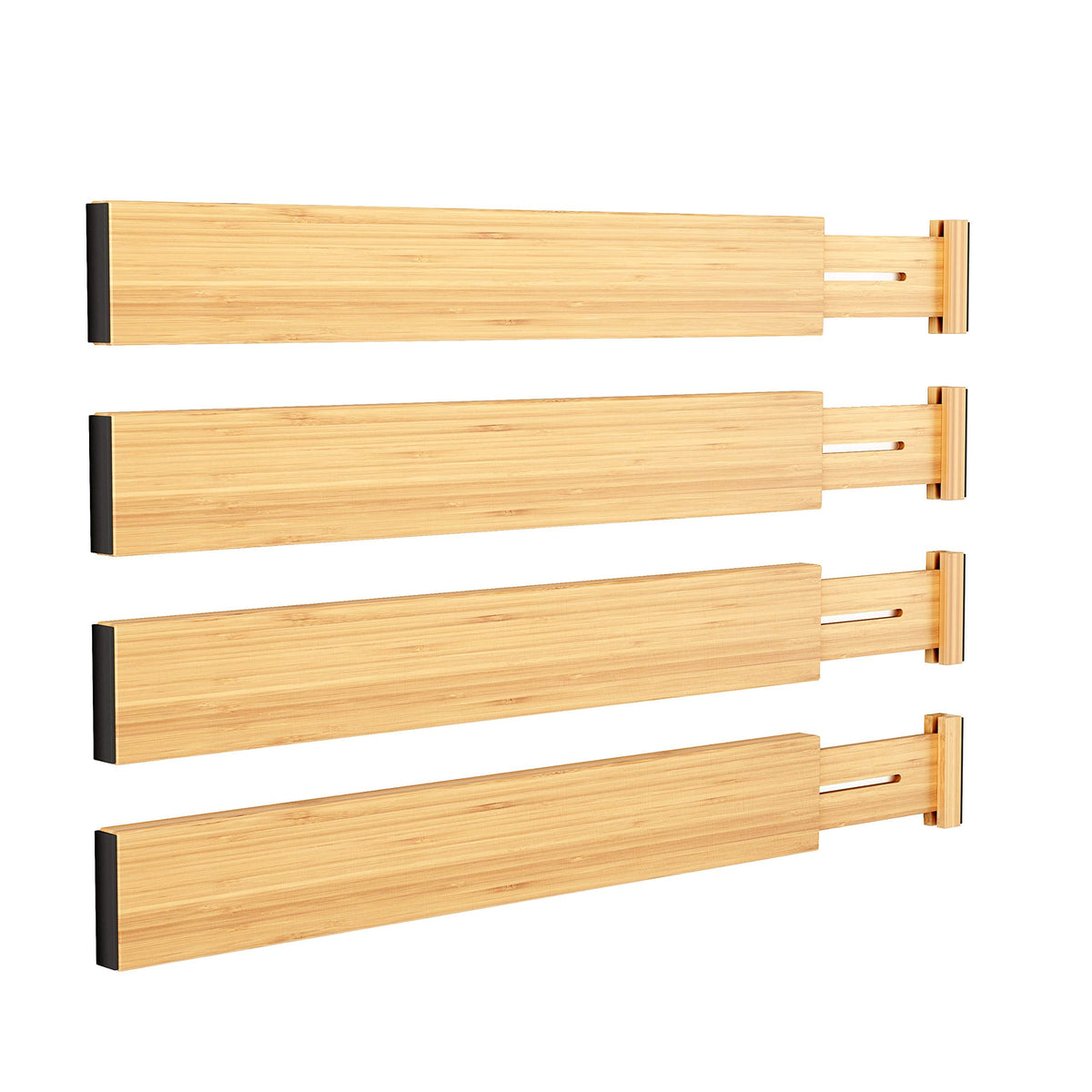 BAMEOS Bamboo Expandable Drawer Dividers – Fits 16.65"–22" Drawers, 4" Extra Deep Walls, Set of 4 | Maximum-Height Spring-Loaded Organizer for Deep Kitchen, Bathroom & Dresser Drawers