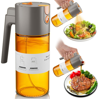 LAKUMIQI 2 in 1 Oil Sprayer & Dispenser, 17 oz Light-Blocking Glass Bottle
