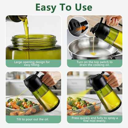 Olive Oil Sprayer & Dispenser Bottle for Cooking, Air Fryer, BBQ, and Salad – 2-in-1 Oil Mister Kitchen Accessory (Black)