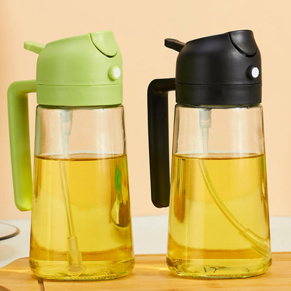 Oil Sprayer and Dispenser for Cooking- 2 x 16 oz Pack, Olive Green Glass to Preserve Fresh Oil, Suitable for Air Fryer, Roasting, Grilling, Barbecue, and Salad. (Black, Green)