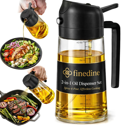 FineDine 16 oz Glass Olive Oil Sprayer for Cooking, Oil Dispenser, Black