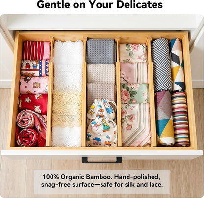 4 Pack 8" Deep Bamboo Drawer Dividers, 17-22" Expandable Kitchen Organizers