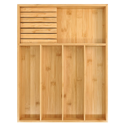 VaeFae Bamboo Silverware Drawer Organizer, 7 Slots, Natural