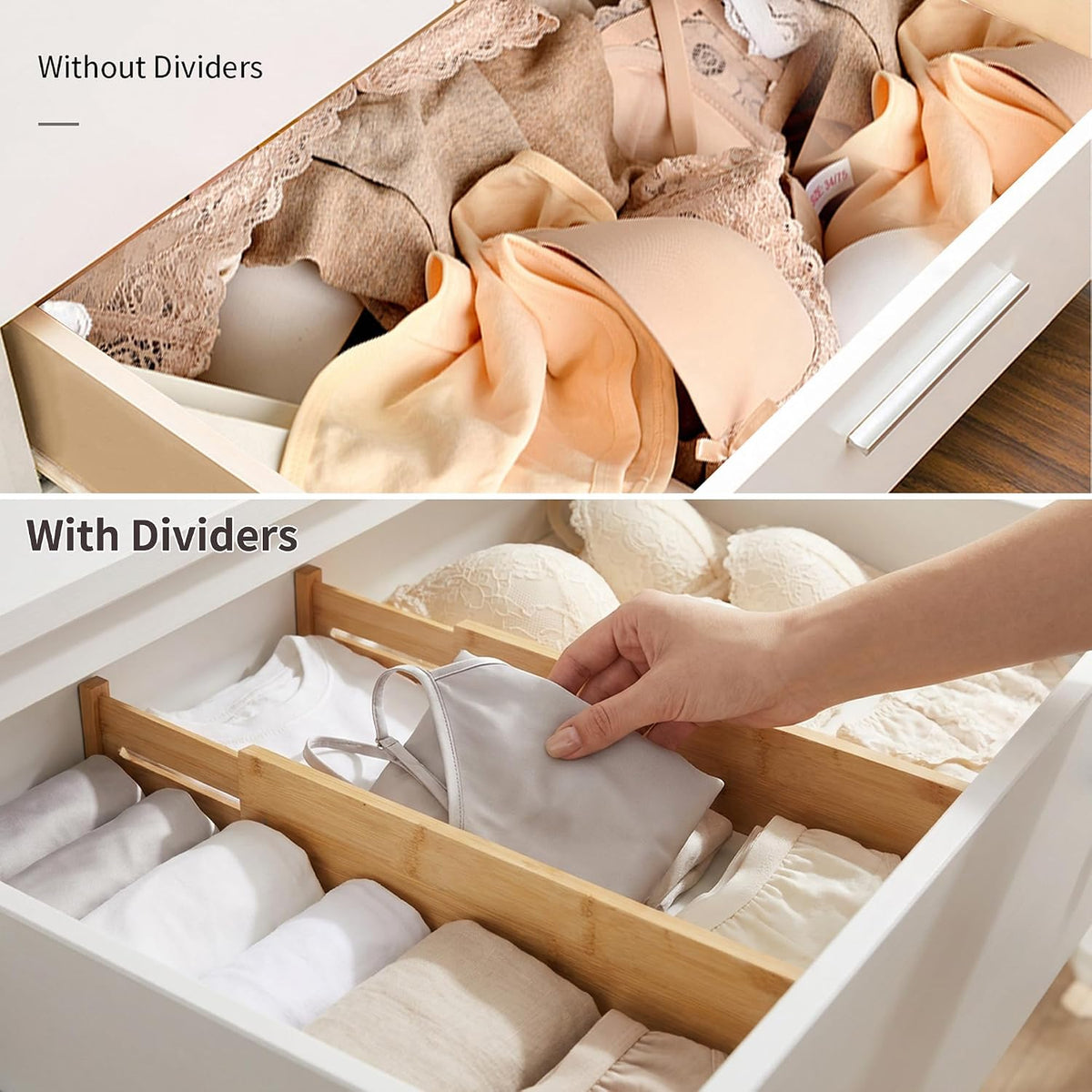 Utoplike 4 Pcs Bamboo Kitchen Drawer Dividers, Large Drawers Organizers