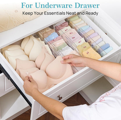 Vtopmart 14 Pack Drawer Dividers for Clothes, 4" High 10.2"-16.5" Adjustable Expandable Dresser Drawer Organizer, Clear Plastic Separators for Dresser, Baby Clothing, Underwear, Cosmetic, Toiletries